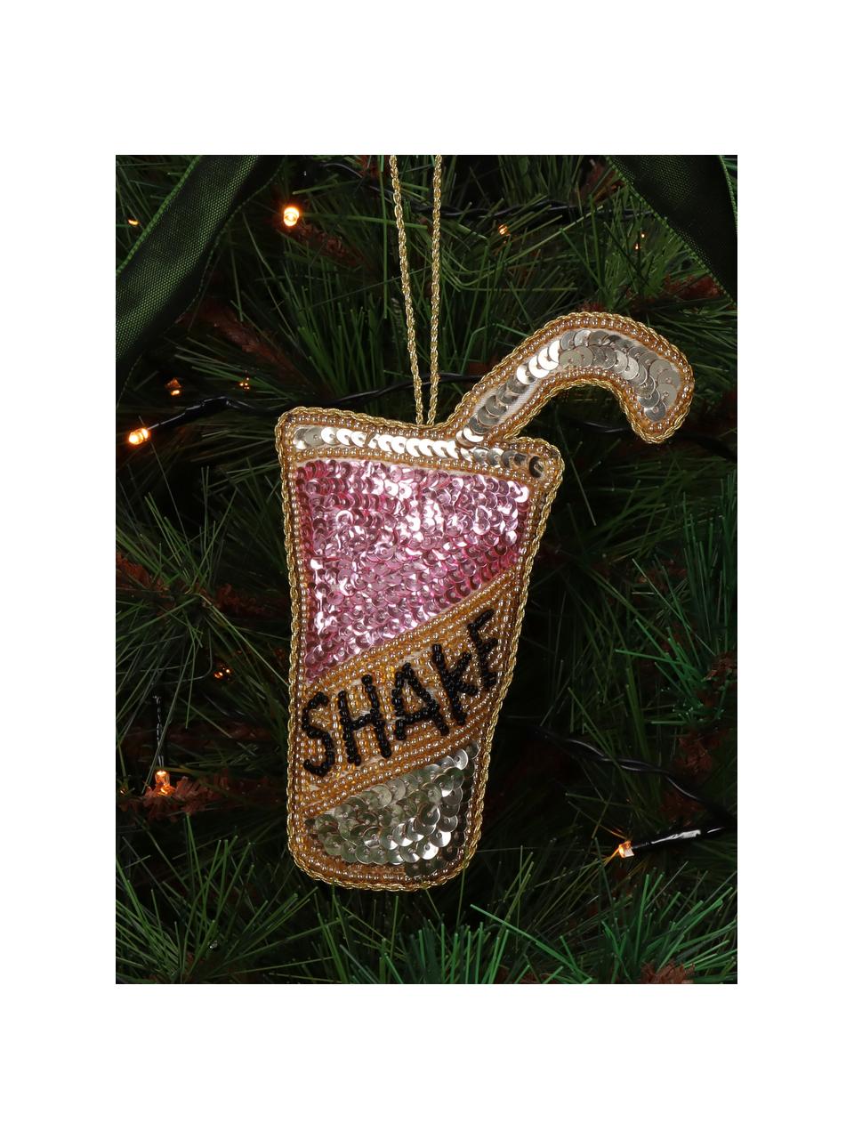 Ciondolo albero di Natale Milkshake, Plastica, Rosa, dorato, bianco, Larg. 9 x Alt. 12 cm