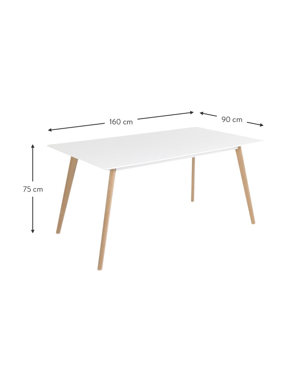 Eettafel Flamy, 160 x 90 cm, Tafelblad: mat gelakt MDF, Poten: geolied eikenhout, Wit, B 160 x D 90 cm