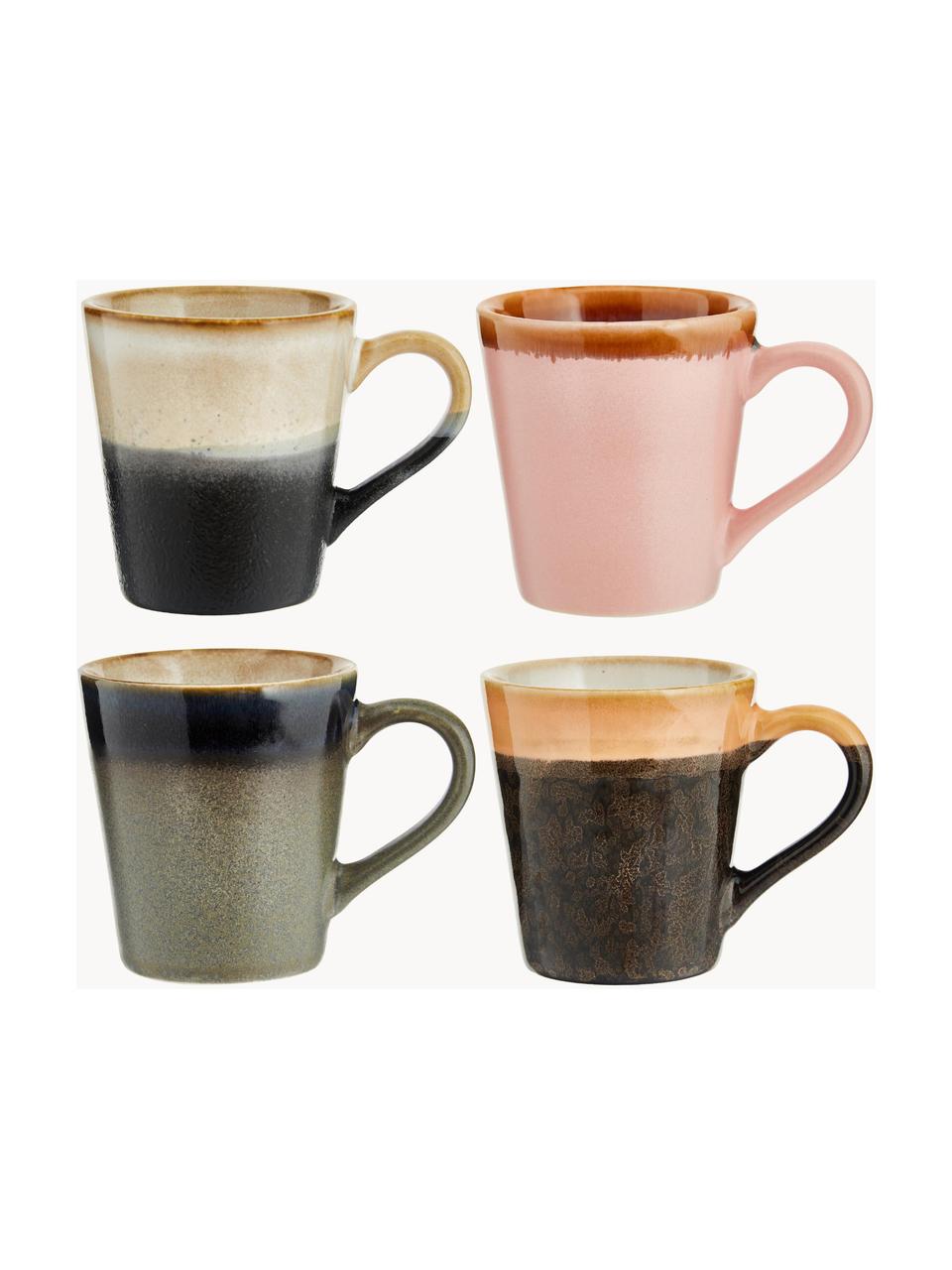 Handgemaakte espresso kopjes 70's, 4-delig, Keramiek, Meerkleurig, Ø 6 x H 6 cm, 80 ml