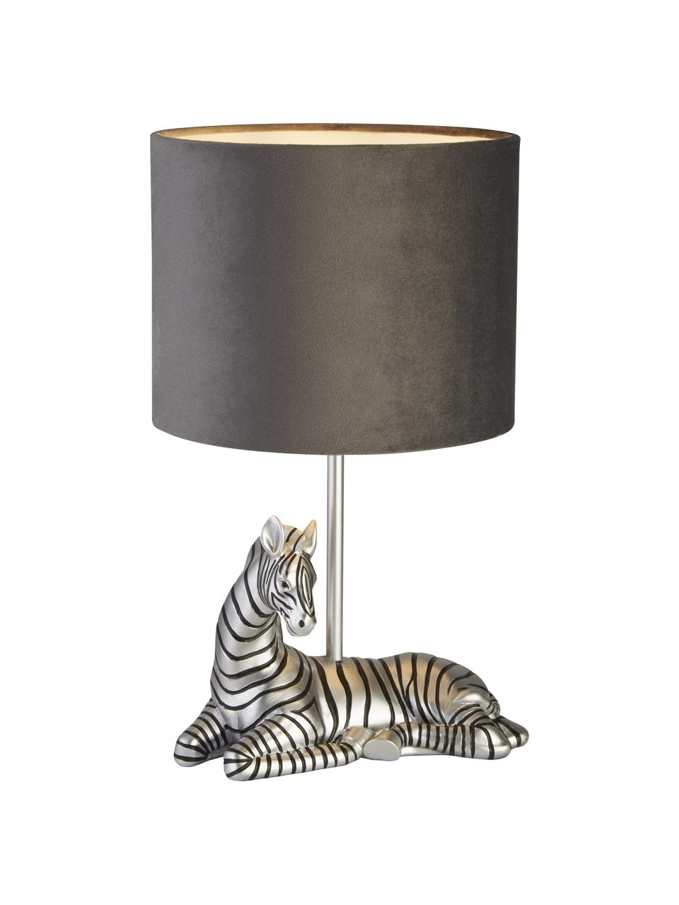 Designová stolní lampa se sametovým stínidlem Zebra, Šedá, stříbrná, černá, Ø 20 cm, V 35 cm