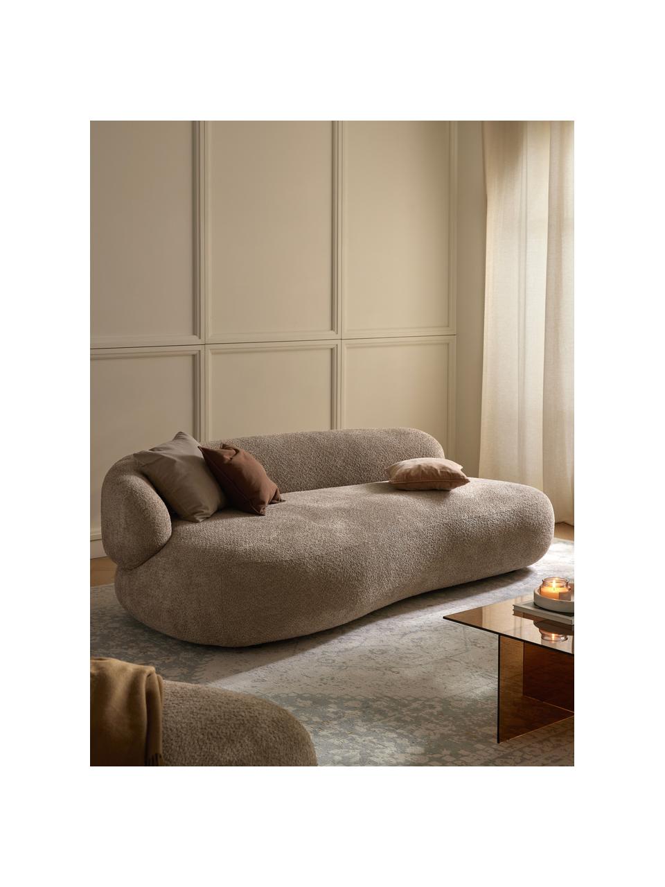 Sofá en tejido bouclé Alba (3 plazas), Tapizado: 100% poliéster Alta resis, Estructura: madera de abeto maciza, m, Patas: plástico, Tejido beige, An 235 x F 114 cm, respaldo izquierdo