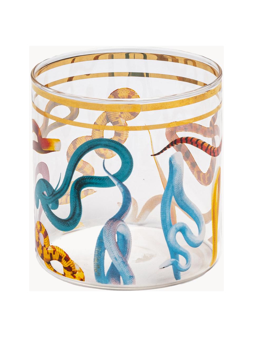 Waterglas Snakes, Decoratie: goudkleurig, Slangen, Ø 8 x H 9 cm, 370 ml