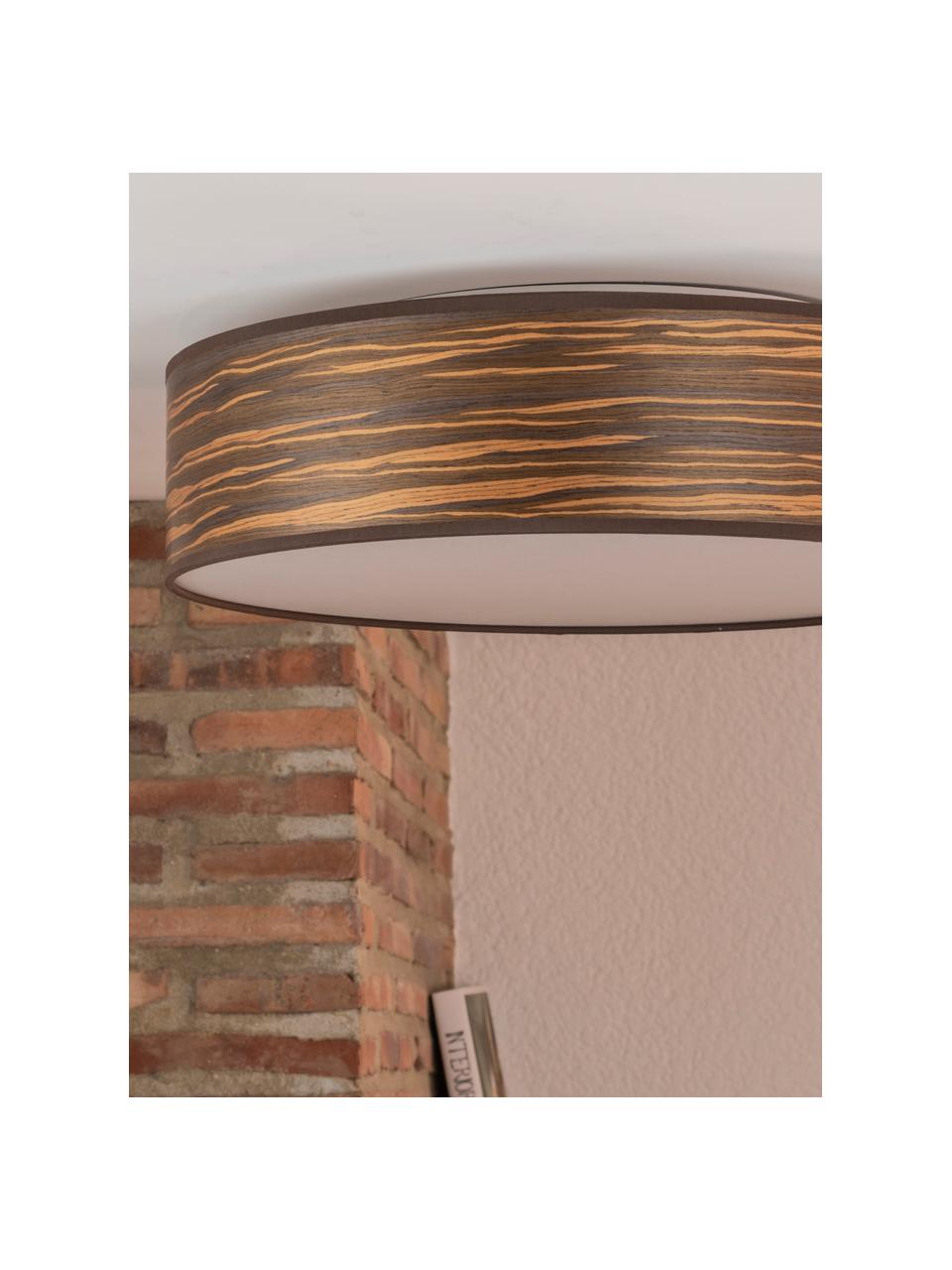 Plafondlamp Ocho van hout, Lampenkap: hout, Diffuser: papier, Houtkleurig, wit, Ø 40 x H 11 cm