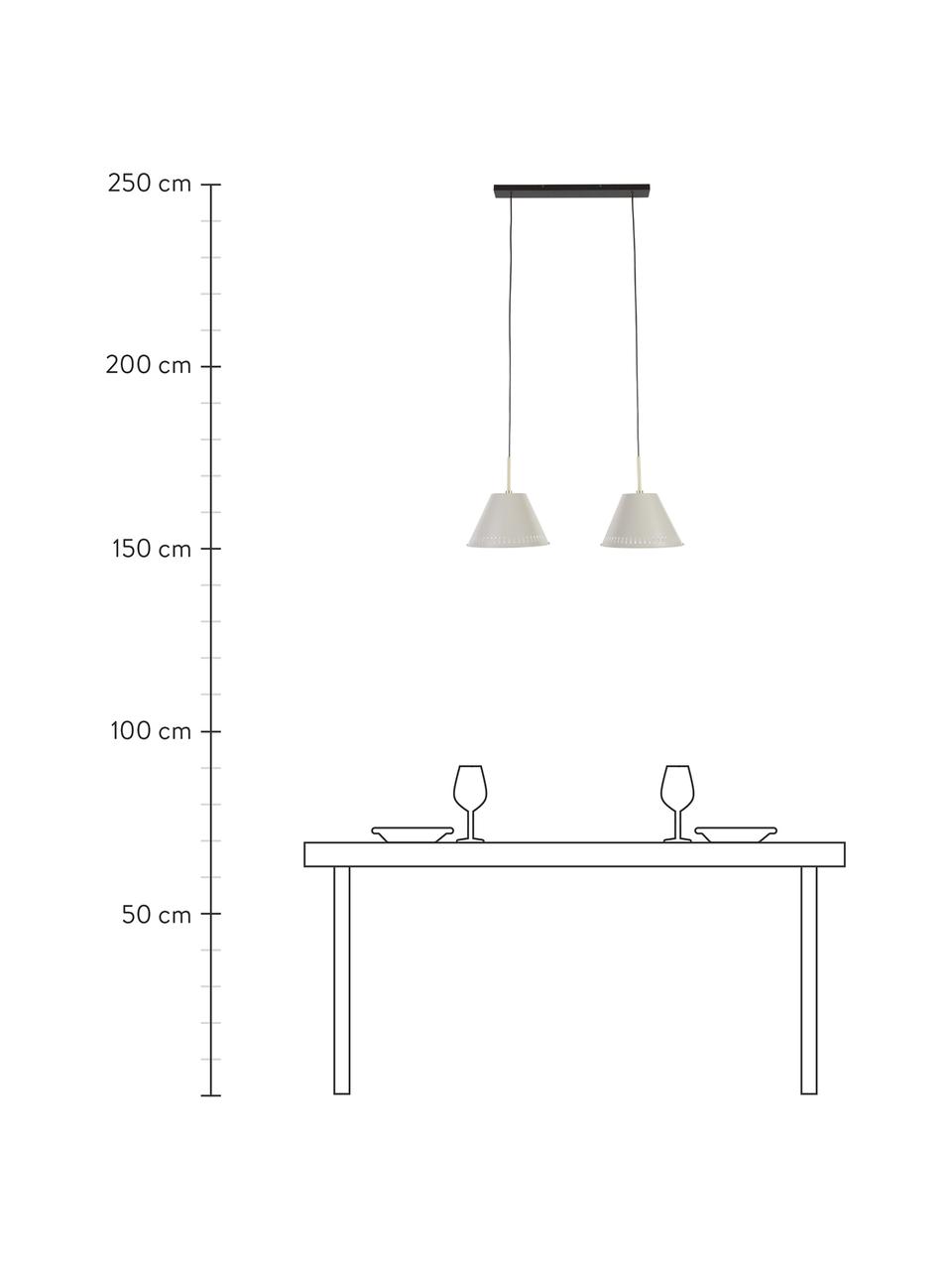 Retro hanglamp Pine, Lampenkap: gecoat metaal, Decoratie: gecoat metaal, Baldakijn: metaal, Grijs, messingkleurig, 60 x 31 cm
