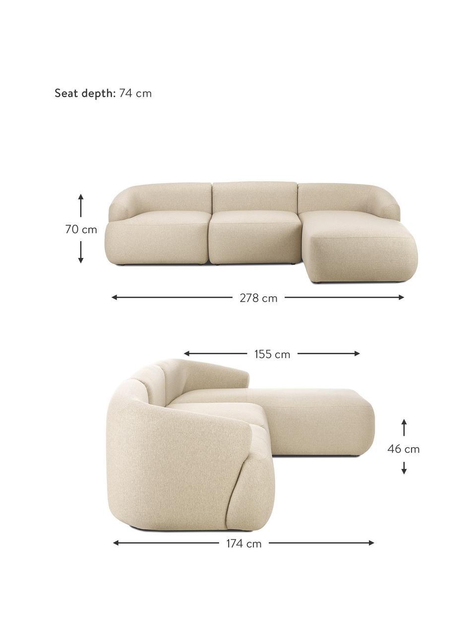 Canapé d'angle modulable Sofia, Tissu beige, larg. 278 x prof. 174 cm, module d'angle droit