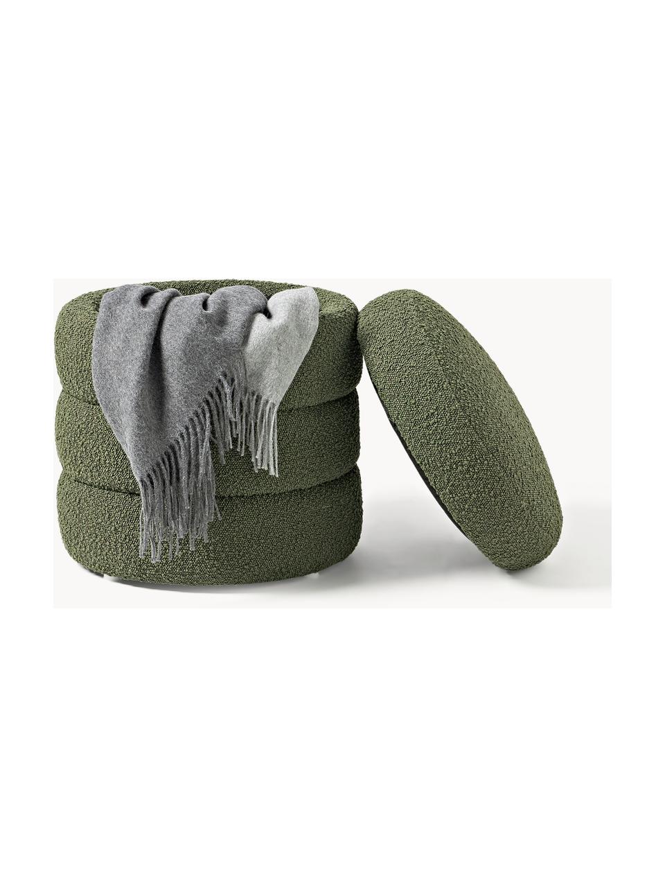 Pouf en bouclette avec rangement Alto, Bouclette vert foncé, Ø 44 x haut. 48 cm