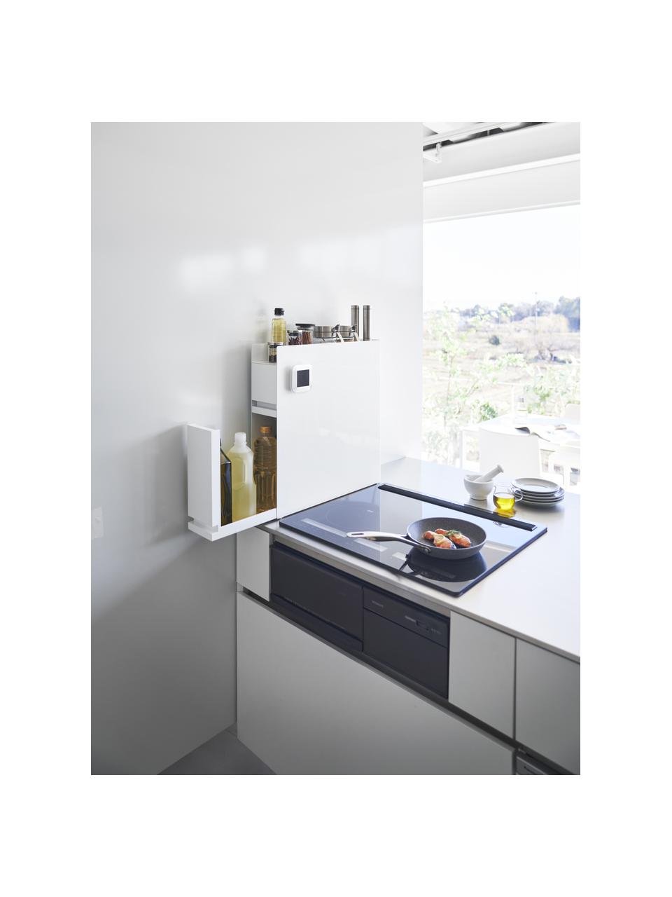 Ripiano estraibile da cucina in metallo Tower, Acciaio rivestito, Bianco lucido, Larg. 13 x Alt. 53 cm