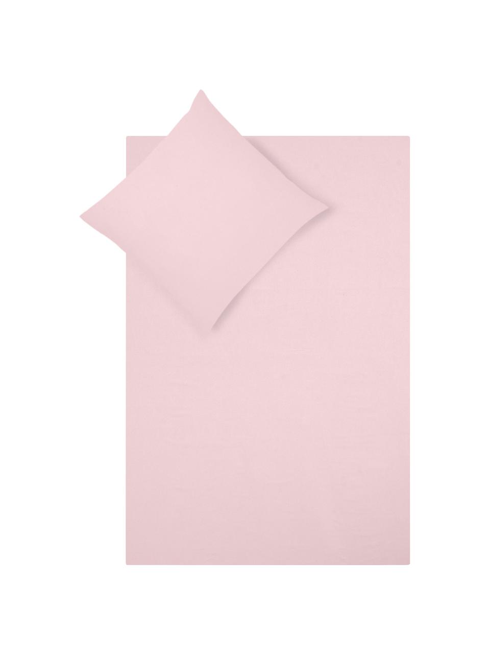 Pościel z flaneli Erica, Blady różowy, 240 x 220 cm + 2 poduszki 80 x 80