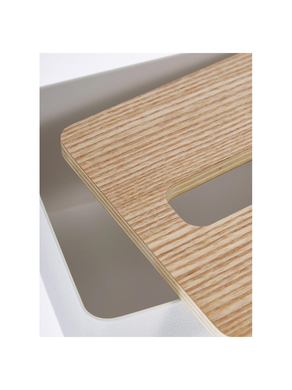 Porta fazzoletti Rin, Coperchio: legno, Scatola: acciaio verniciato, Bianco, legno chiaro, Larg. 26 x Alt. 8 cm