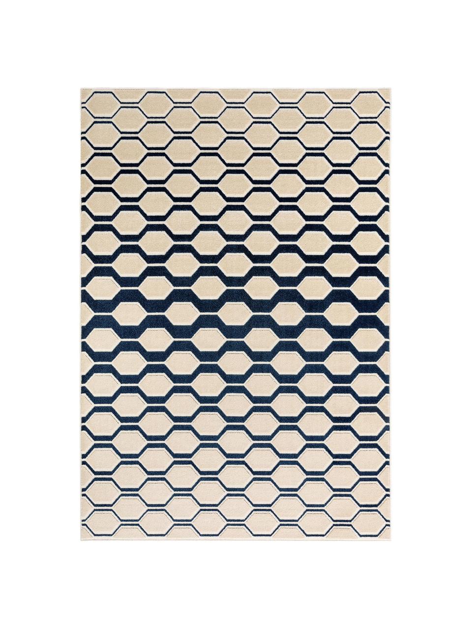 Tappeto con effetto a rilievo Diamond Key, Retro: 70% iuta, 30% lattice sin, Blu scuro, beige, Larg. 240 x Lung. 340 cm (taglia XL)