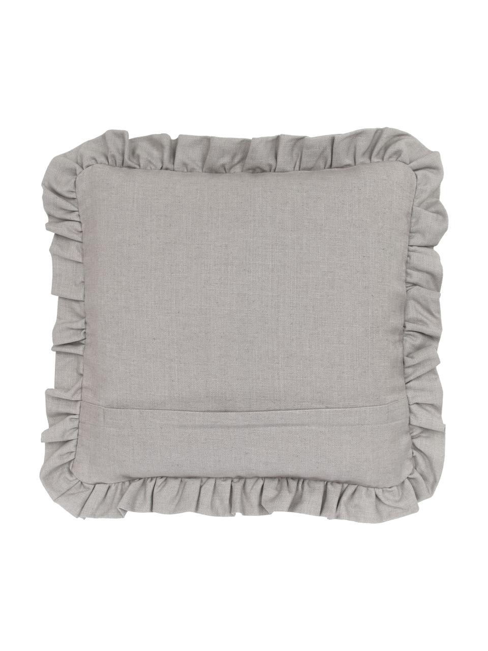 Copricuscino con volant Camille, 60% poliestere, 25% cotone, 15% lino, Grigio, Larg. 45 x Lung. 45 cm