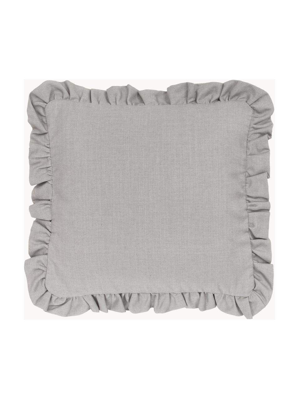 Copricuscino con volant Camille, 60% poliestere, 25% cotone, 15% lino, Grigio, Larg. 45 x Lung. 45 cm