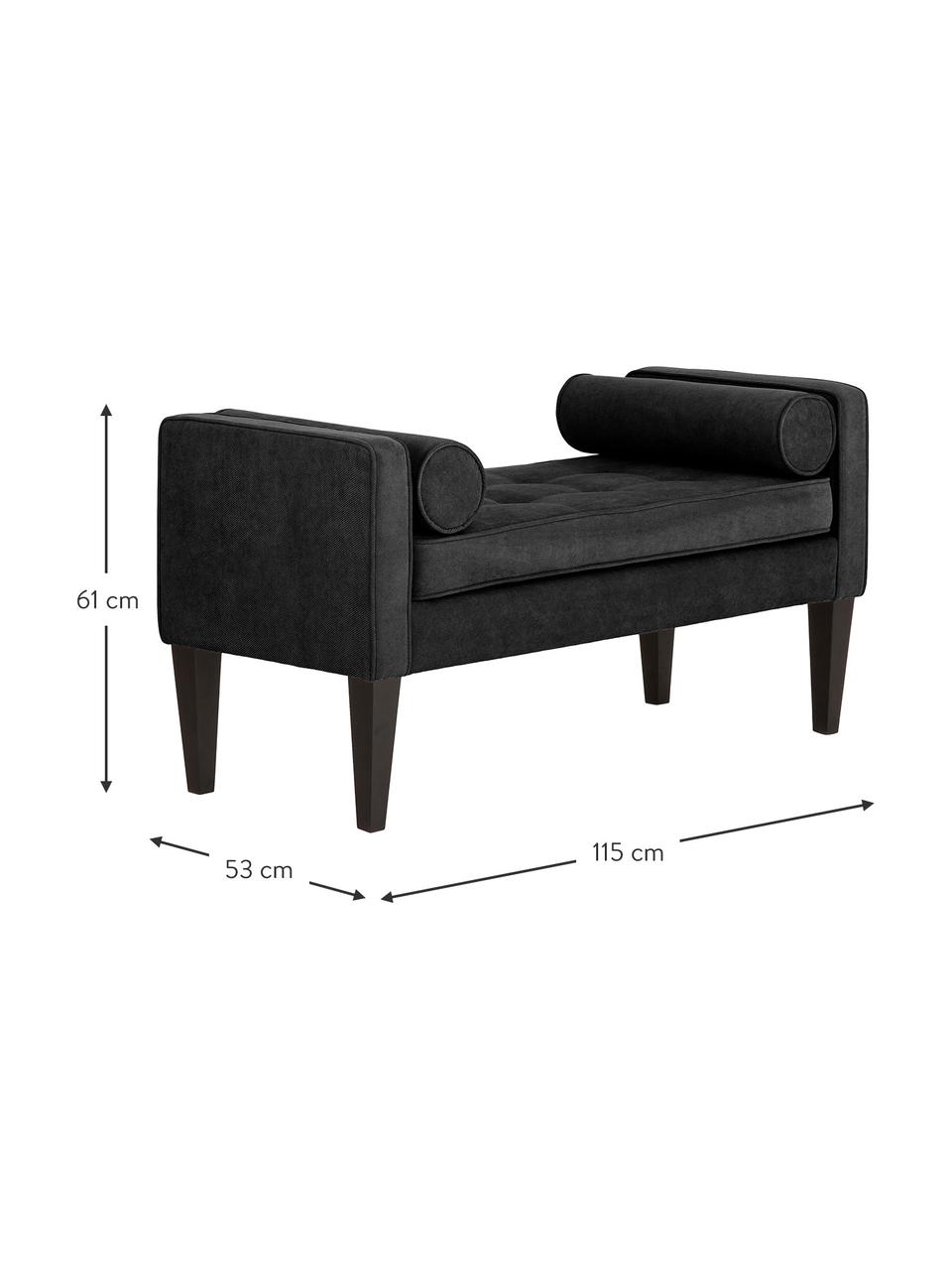 Banco Mia, con cojines, Tapizado: 92% poliéster, 8% nylon, Patas: madera de abedul, pintada, Tejido negro, An 115 x Al 61 cm