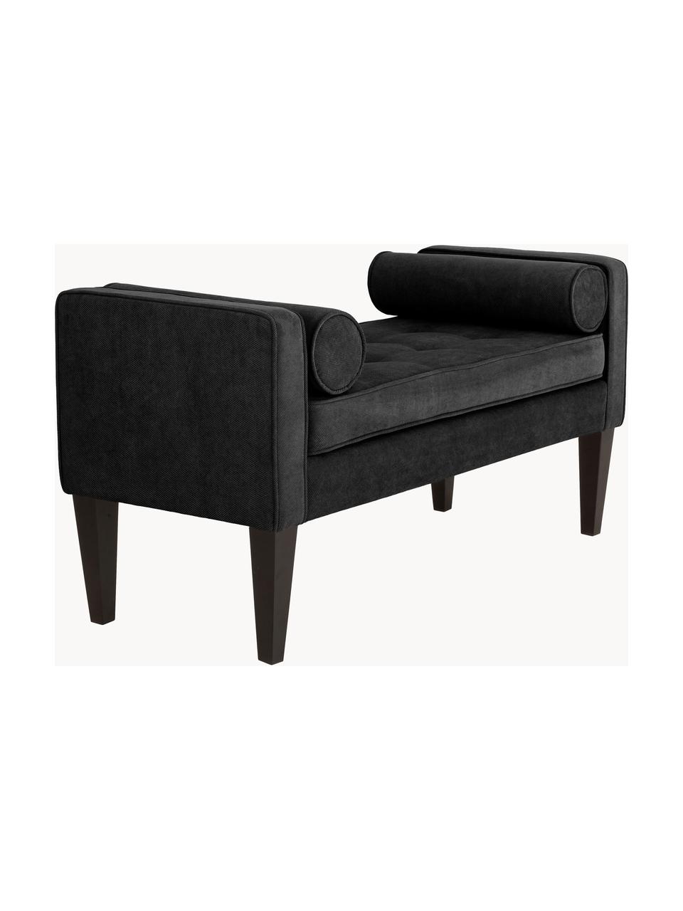 Banc bout de lit avec coussins Mia, Tissu noir, larg. 115 x haut. 61 cm