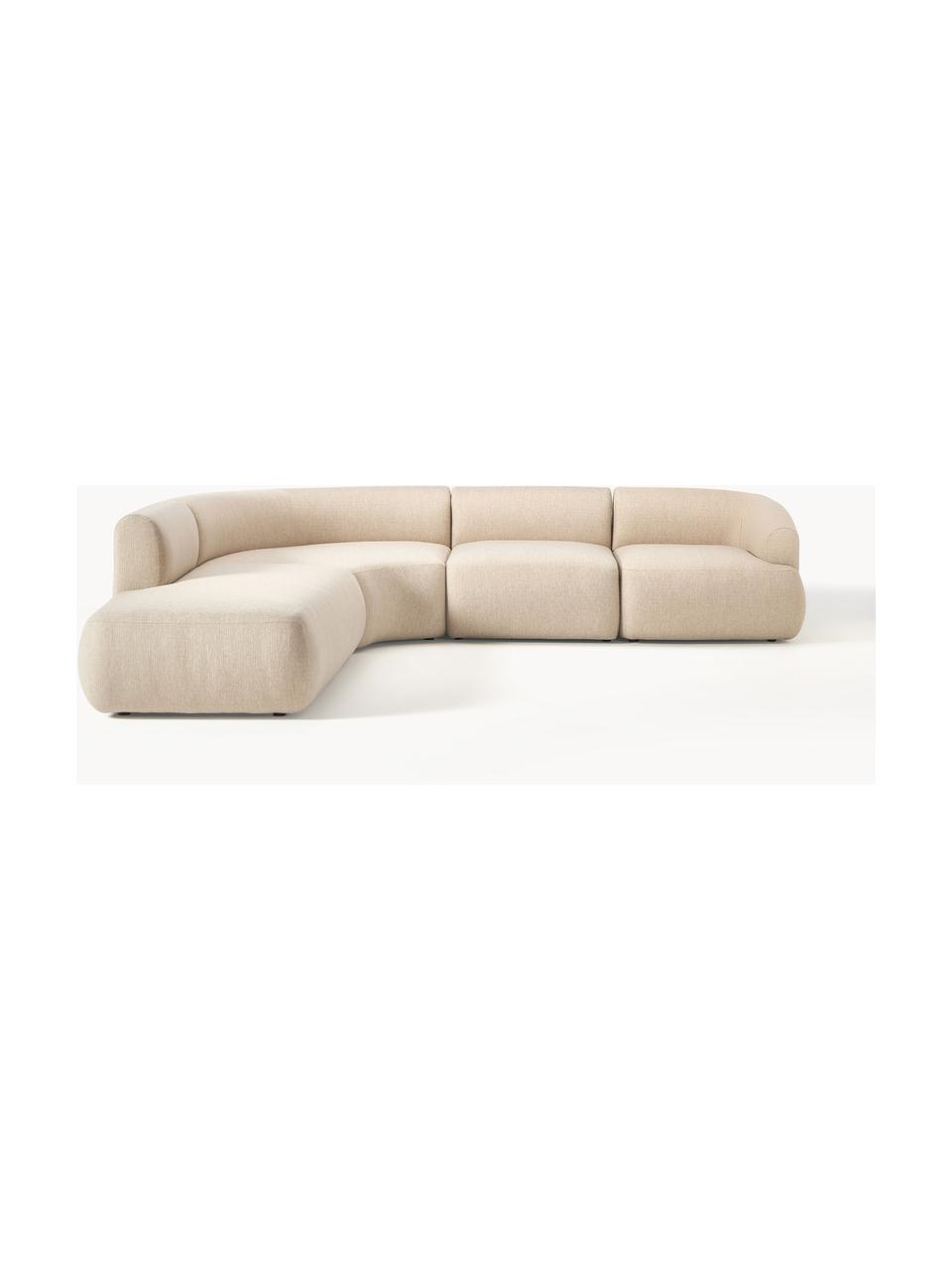 Modulares Ecksofa Sofia (4-Sitzer), Bezug: 100 % Polypropylen Der ho, Gestell: Fichtenholz, Spanplatte, , Füße: Kunststoff Das in diesem , Webstoff Hellbeige, B 319 x T 298 cm, Eckteil links