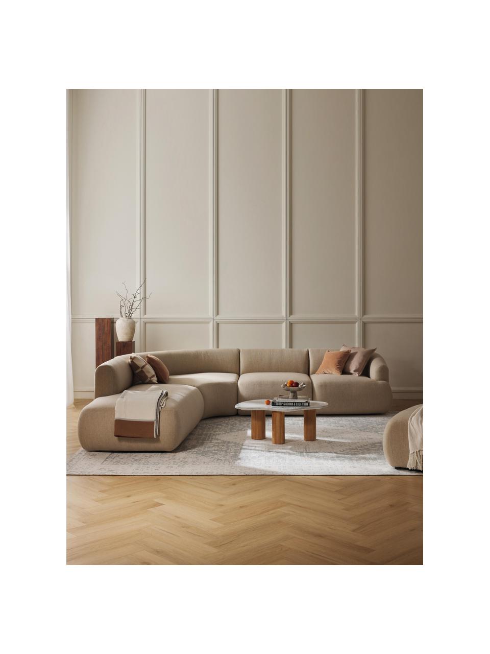 Modulaire hoekbank Sofia (4-zits), Bekleding: 100% polypropyleen Met 25, Frame: sparrenhout, spaanplaat, , Poten: kunststof Het materiaal d, Geweven stof lichtbeige, B 319 x D 298 cm, hoekdeel links