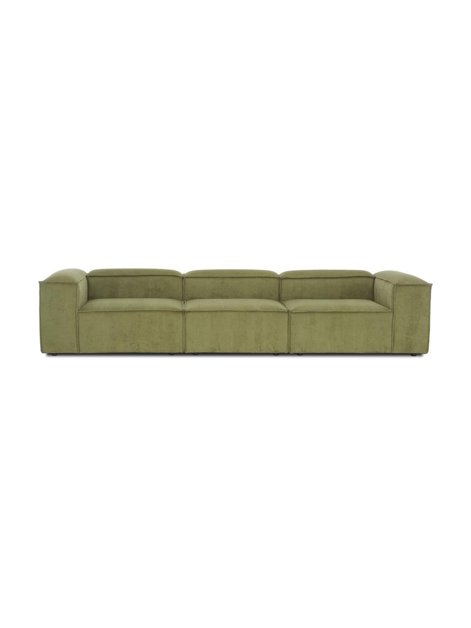 Modulares Sofa Lennon (4-Sitzer) aus Cord, Bezug: Cord (92% Polyester, 8% P, Gestell: Massives Kiefernholz, FSC, Füße: Kunststoff, Cord Grün, B 327 x T 119 cm