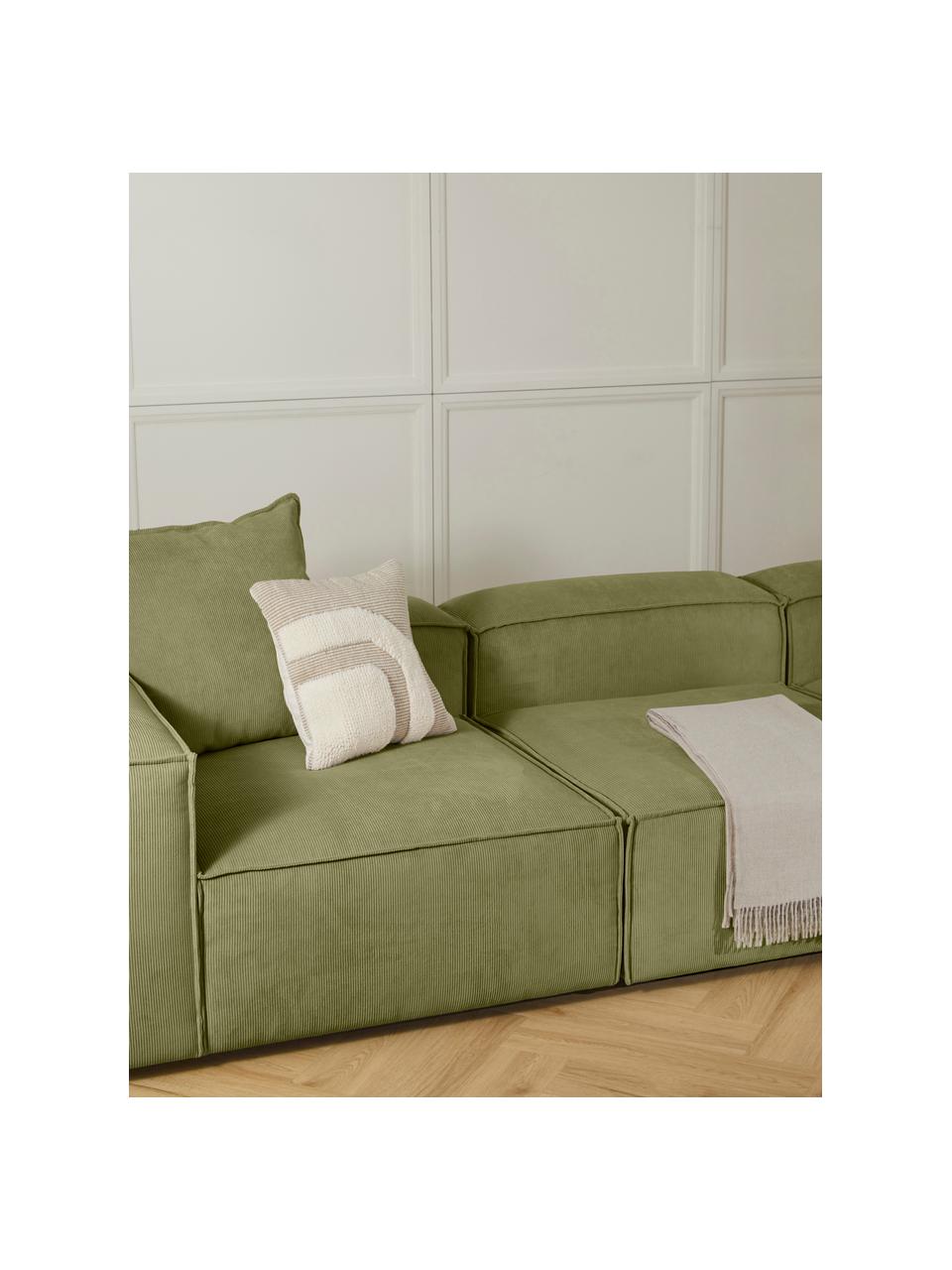 Modulares Sofa Lennon (4-Sitzer) aus Cord, Bezug: Cord (92 % Polyester, 8 %, Gestell: Massives Kiefernholz, Spe, Cord Olivgrün, B 327 x T 119 cm