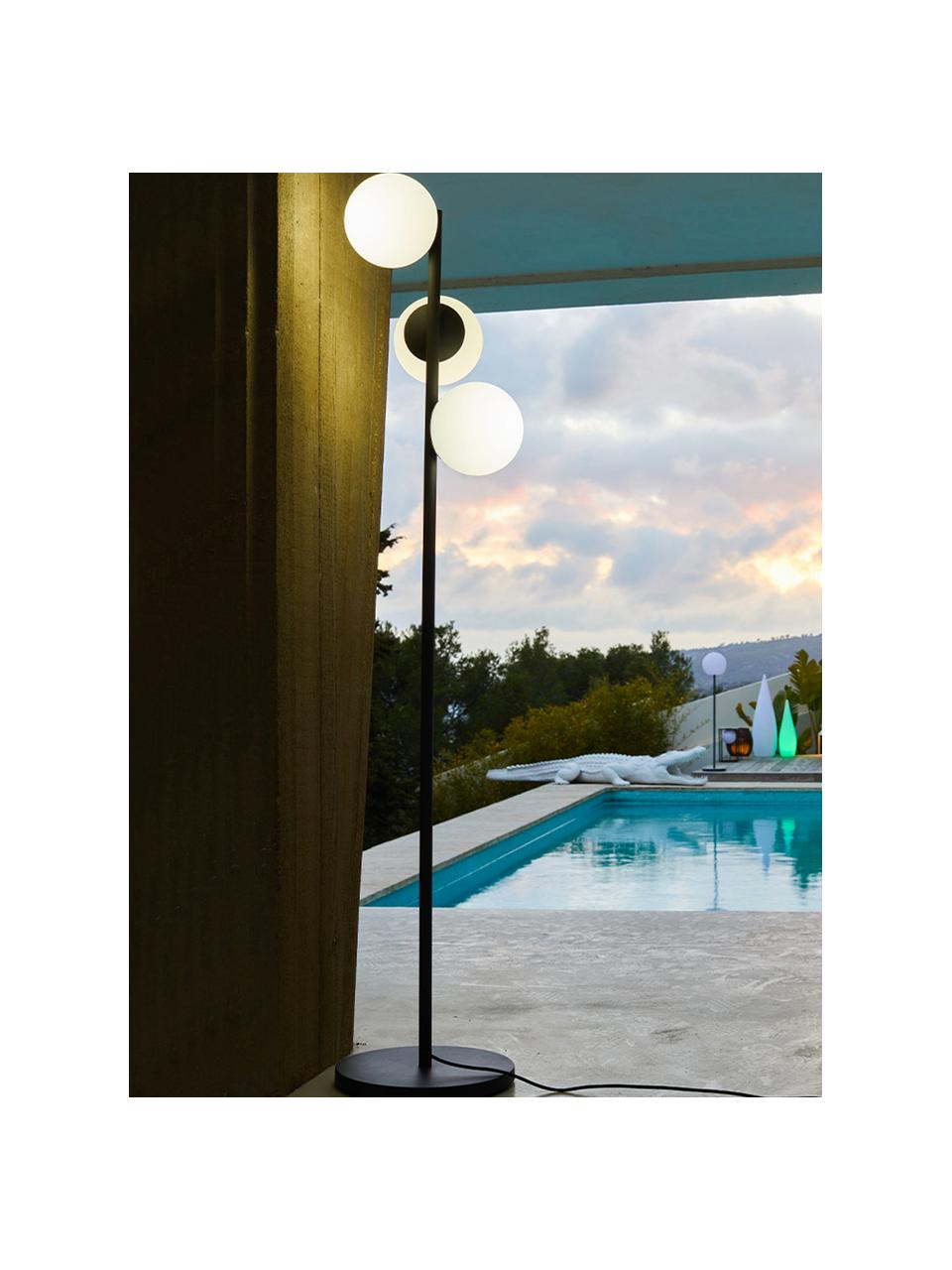 Dimbare outdoor Vloerlamp Globy met stekker, Lampvoet: gecoat aluminium, Zwart, wit, Ø 42 x H 175 cm