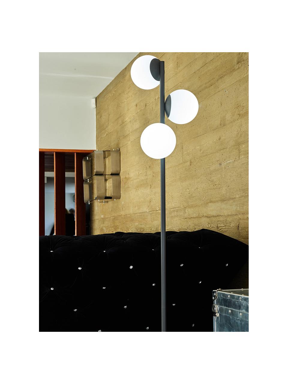 Dimbare outdoor vloerlamp Globy met stekker, Lampvoet: gecoat aluminium, Zwart, wit, Ø 42 x H 175 cm
