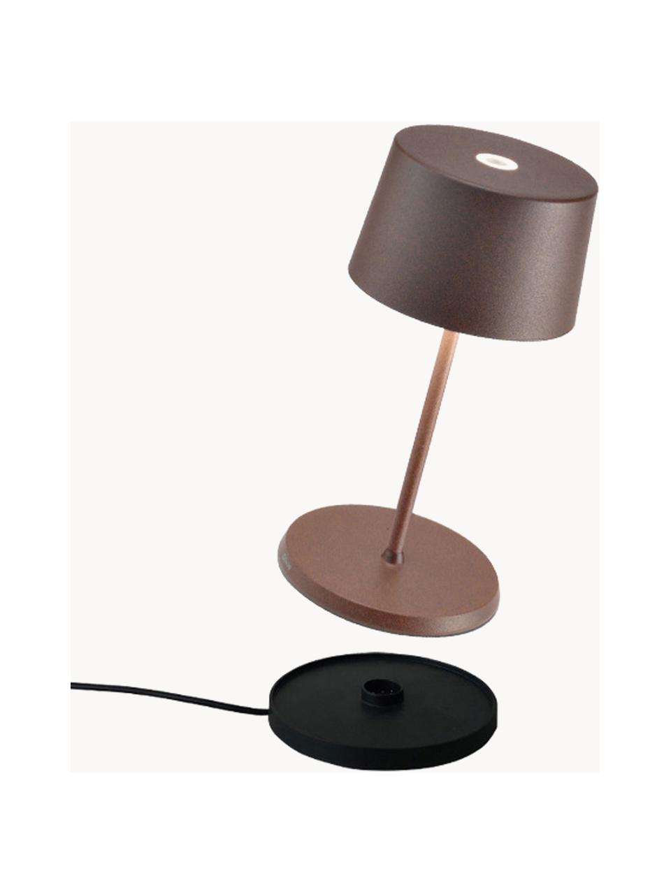 Lampada da tavolo piccola portatile a LED con luce regolabile Olivia Pro, Lampada: alluminio rivestito, Torrone, Ø 11 x Alt. 22 cm
