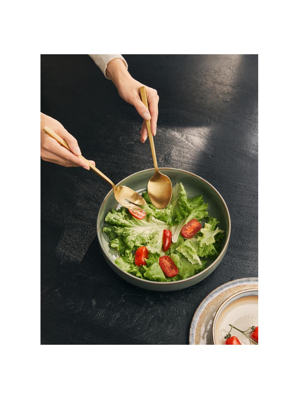 Goudkleurige Saladebestek Shine mat geborsteld, set van 2, Roestvrij staal 18/10

Het bestek is gemaakt van roestvrij staal. Het is daardoor duurzaam, roest niet en is bestand tegen bacteriën., Goudkleurig, geborsteld, L 24 cm
