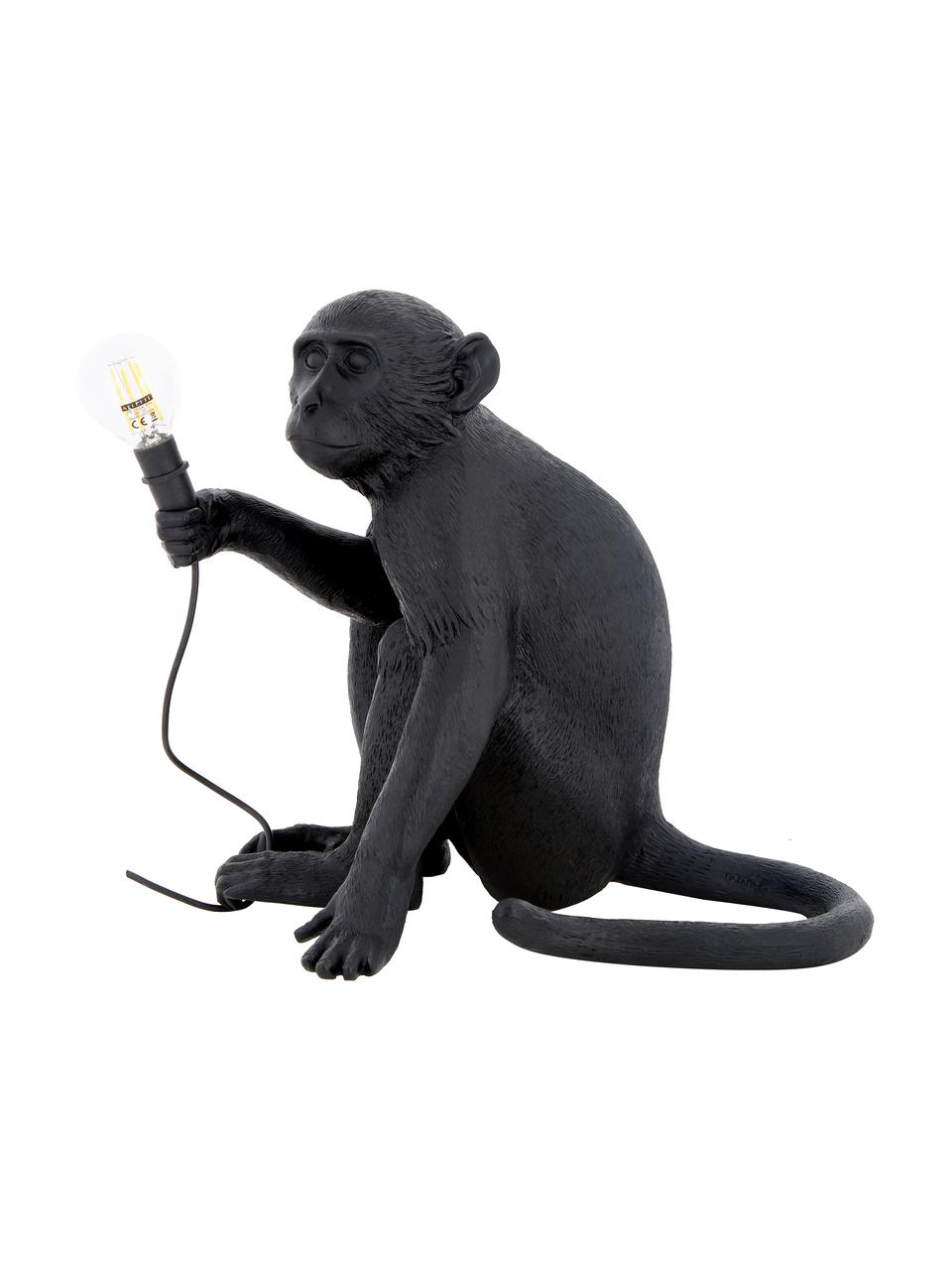Lámpara de mesa para exterior de diseño Monkey, con enchufe, Lámpara: resina, Cable: plástico, Negro, An 34 x Al 32 cm