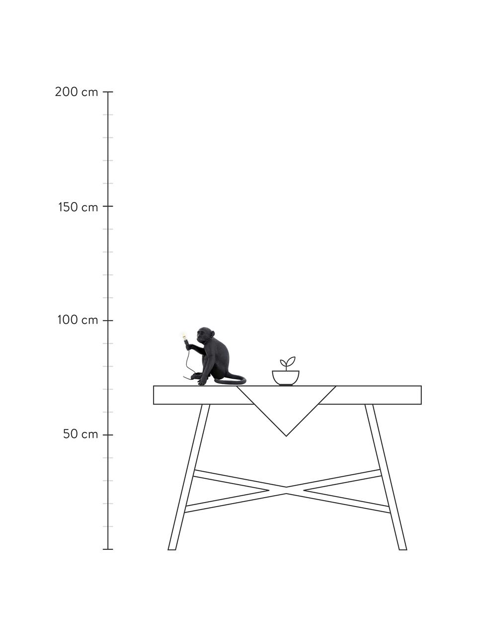 Lámpara de mesa para exterior de diseño Monkey, con enchufe, Lámpara: resina, Cable: plástico, Negro, An 34 x Al 32 cm