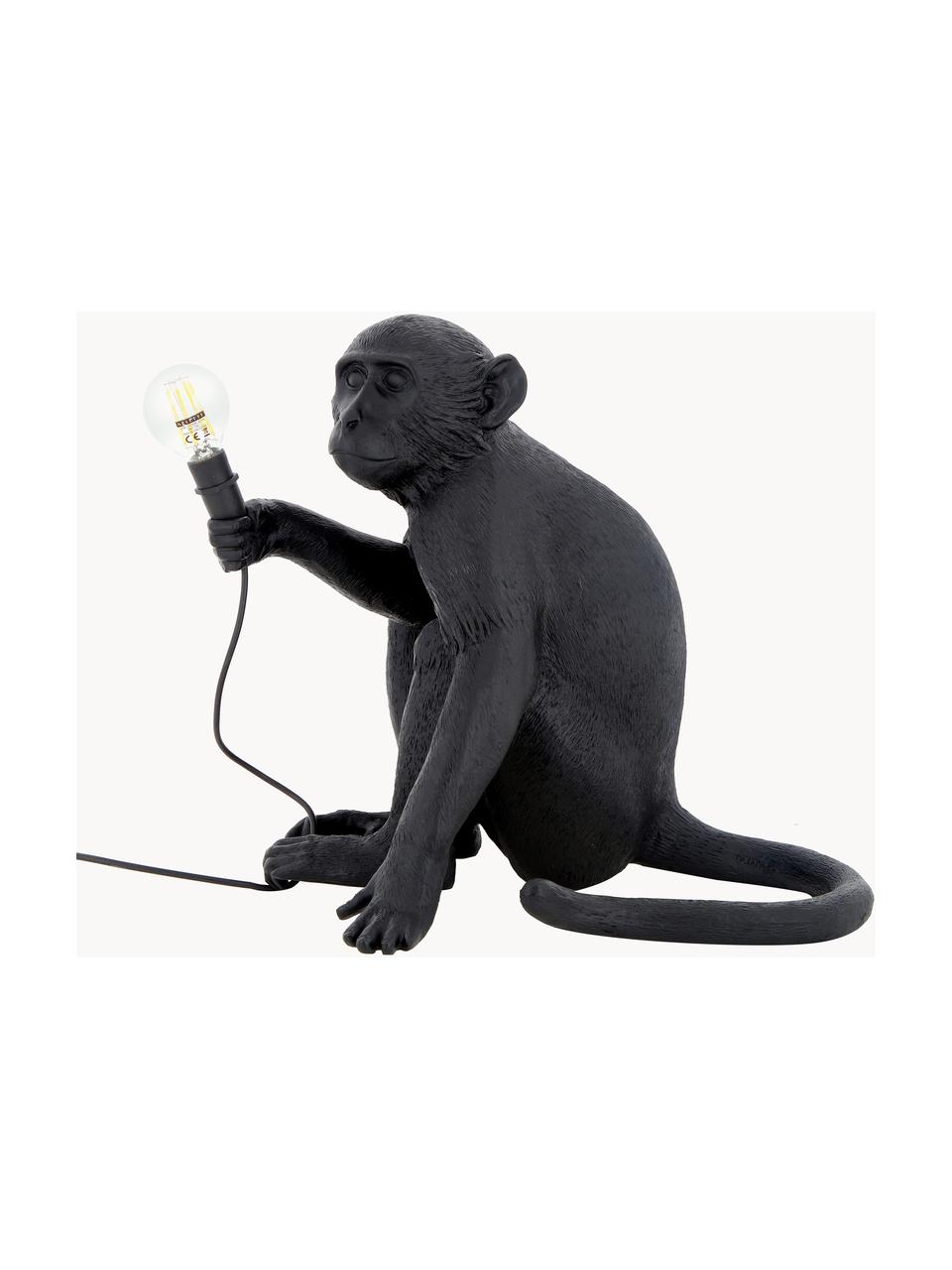 Design outdoor tafellamp Monkey met stekker, Lamp: kunsthars, Zwart, B 34 x H 32 cm