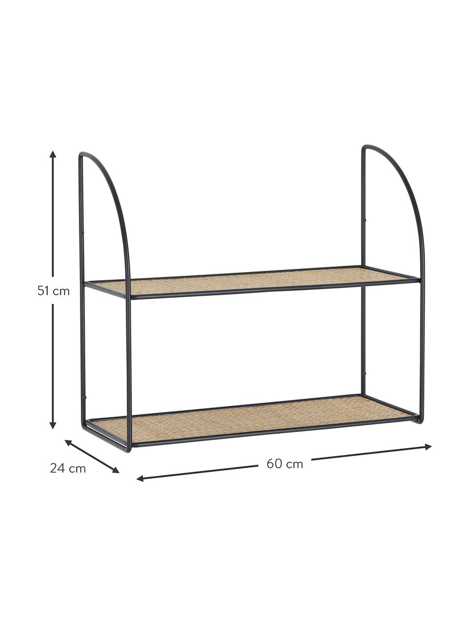 Estante de pared de ratán Melker, Estructura: metal con pintura en polv, Estantes: tejido de ratán, Ratán, negro, An 60 x Al 51 cm