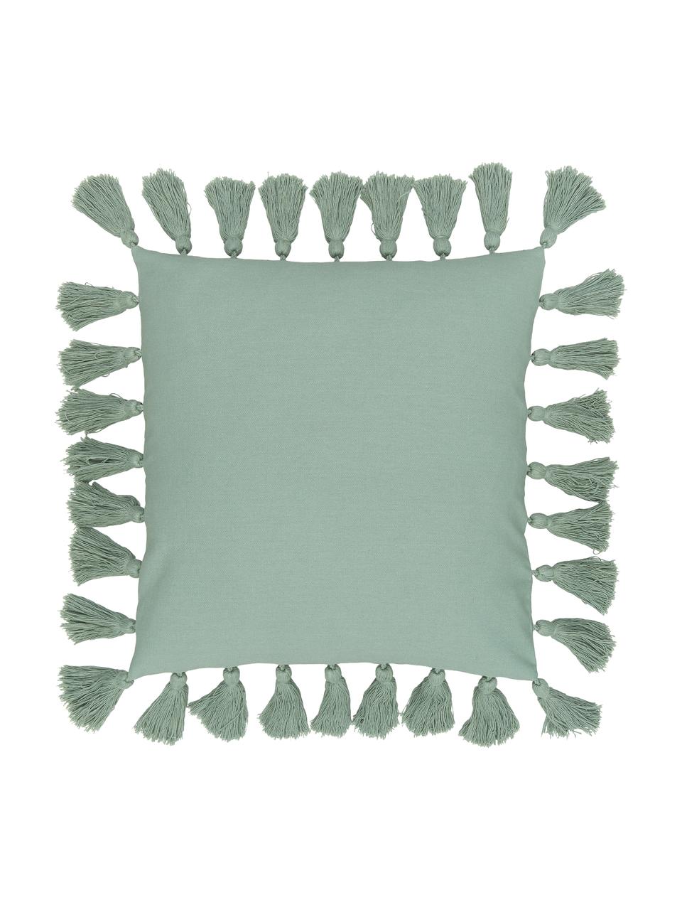 Federa arredo verde salvia con nappe Shylo, 100% cotone, Verde salvia, Larg. 40 x Lung. 40 cm