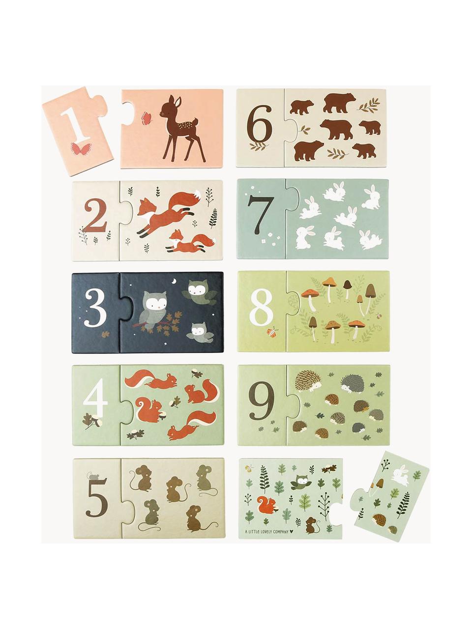 Puzzle z cyframi z drewna Forest Friends, Tektura, Szałwiowy zielony, wielobarwny, S 17 cm x W 10 cm