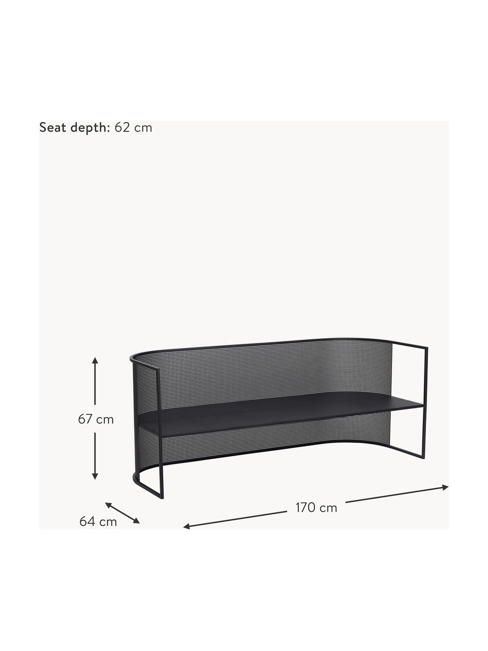 Sofa ogrodowa Bauhaus, Stal malowana proszkowo, Czarny, S 170 x T 64 cm