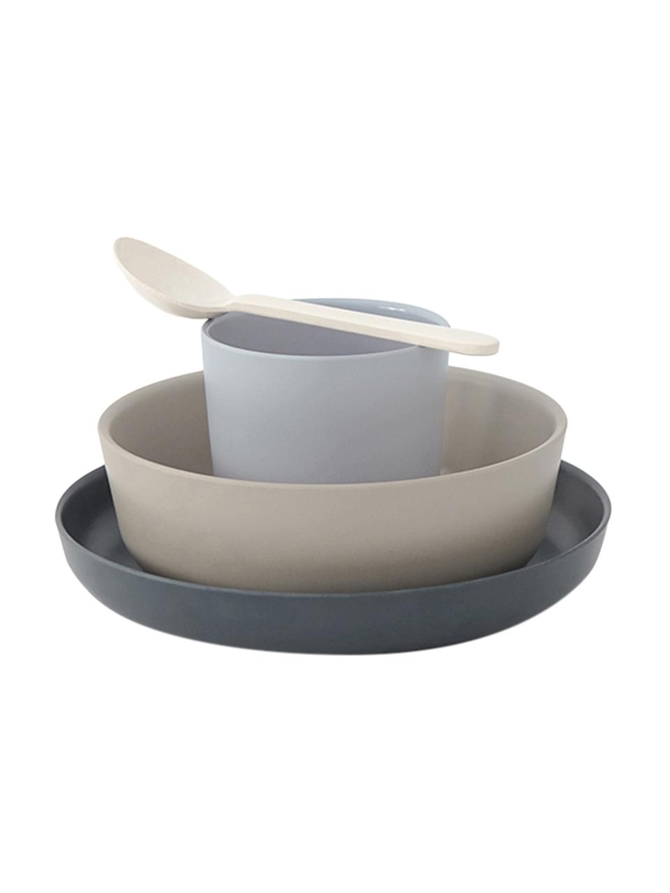 Ensemble de petit-déjeuner enfant Miku, 4 élém., Gris, beige, bleu, blanc crème