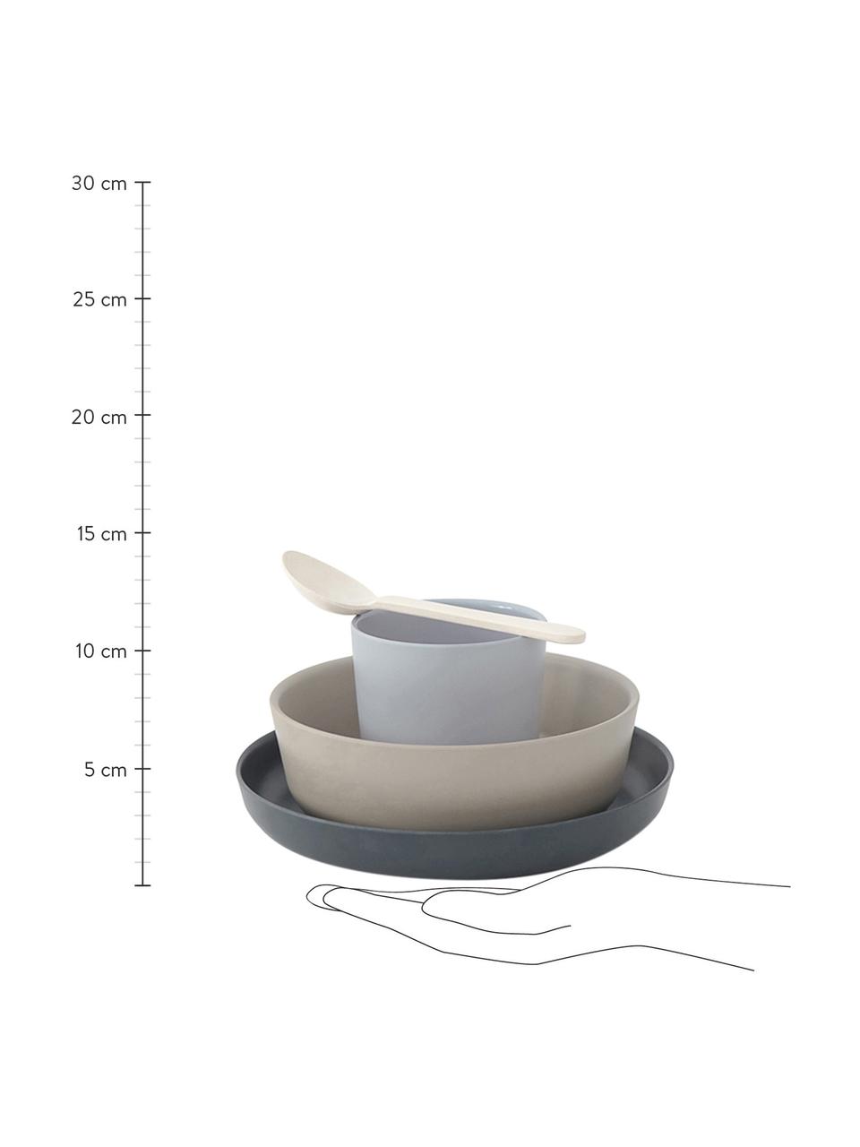 Ensemble de petit-déjeuner enfant Miku, 4 élém., Gris, beige, bleu, blanc crème