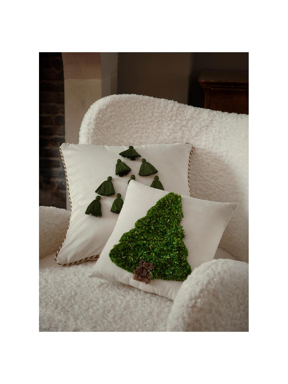 Coussin 30x30 en velours Tree, Blanc, vert, larg. 30 x long. 30 cm