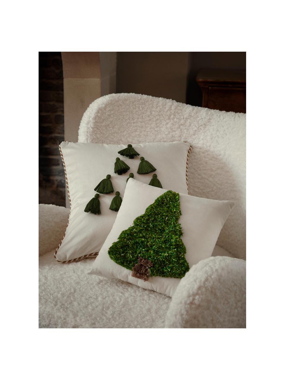 Sametový polštář Tree, Bílá, zelená, Š 30 cm, D 30 cm