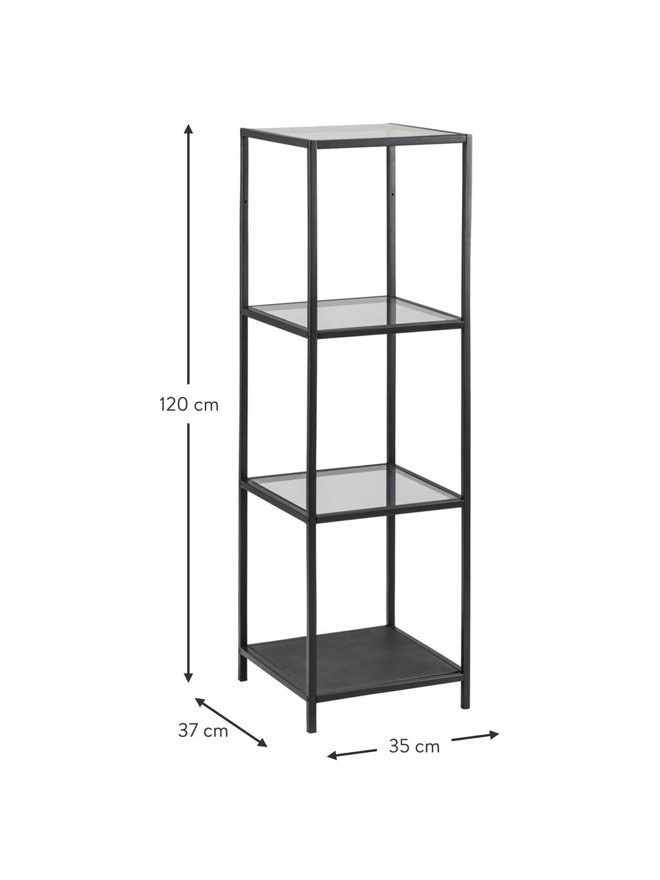 Regal Seaford, Einlegeböden: Glas, Gestell: Metall, pulverbeschichtet, Gestell: Schwarz<br>Einlegeböden: Transparent, B 35 x H 120 cm