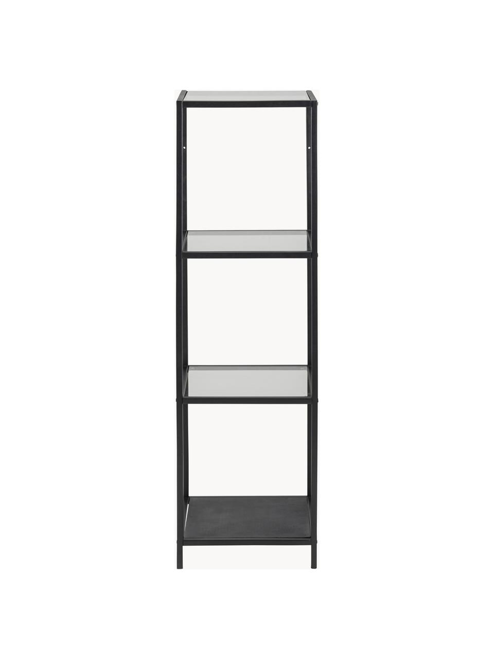 Wandkast Seaford, Frame: gepoedercoat metaal, Zwart, transparant, B 35 x H 120 cm