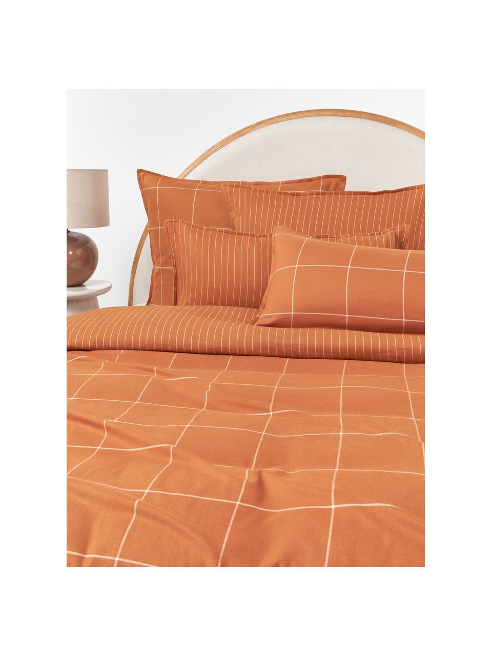 Karierter Flanell-Wendekopfkissenbezug Noelle aus Baumwolle, Webart: Flanell, Orange, Weiß, B 40 x L 80 cm