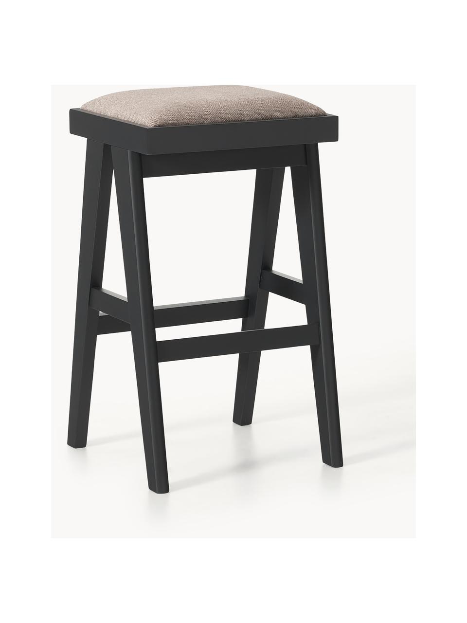 Tabouret de bar rembourré Sissi, Tissu grège, bois noir, larg. 46 x haut. 75 cm