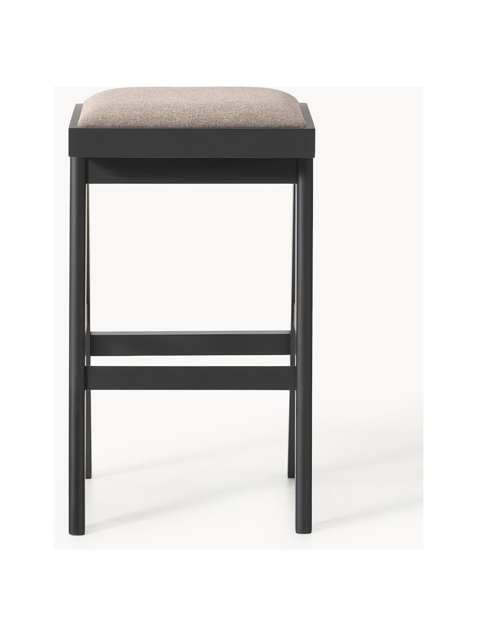 Tabouret de bar rembourré Sissi, Tissu grège, bois noir, larg. 46 x haut. 75 cm