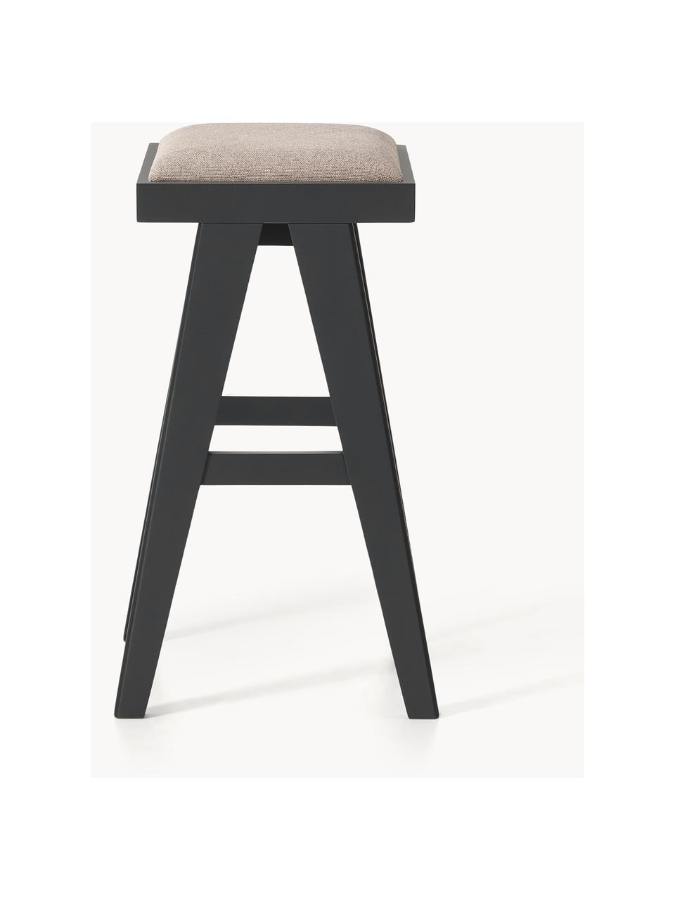 Tabouret de bar rembourré Sissi, Tissu grège, bois noir, larg. 46 x haut. 75 cm