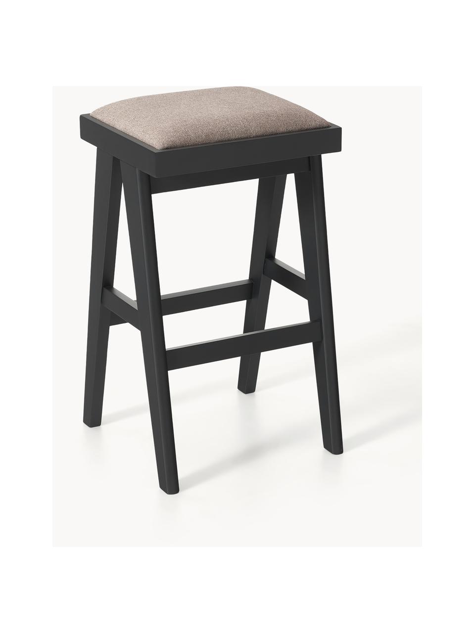 Tabouret de bar rembourré Sissi, Tissu grège, bois noir, larg. 46 x haut. 75 cm