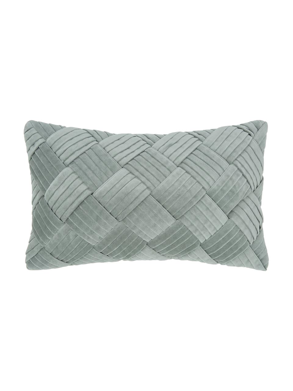 Fluwelen kussenhoes Sina met structuurpatroon, Fluweel (100% katoen), Saliegroen, B 30 x L 50 cm
