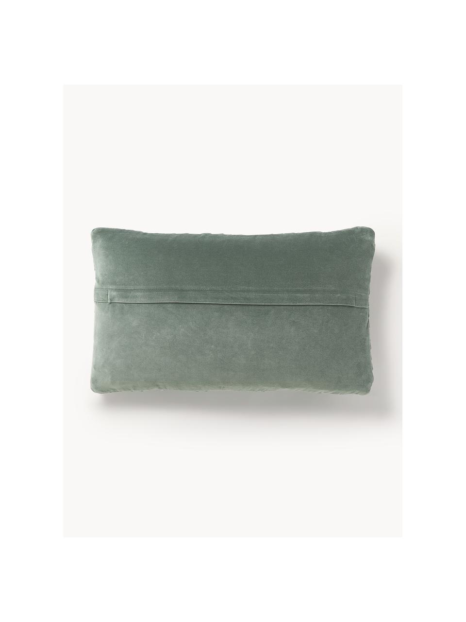 Housse de coussin en velours texturé Sina, Velours (100 % coton), Vert sauge, larg. 30 x long. 50 cm