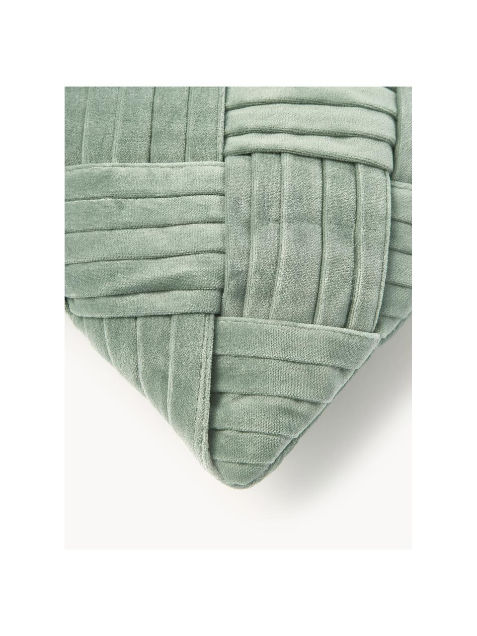 Funda de cojín de terciopelo texturizada Sina, Terciopelo (100% algodón), Verde salvia, An 30 x L 50 cm