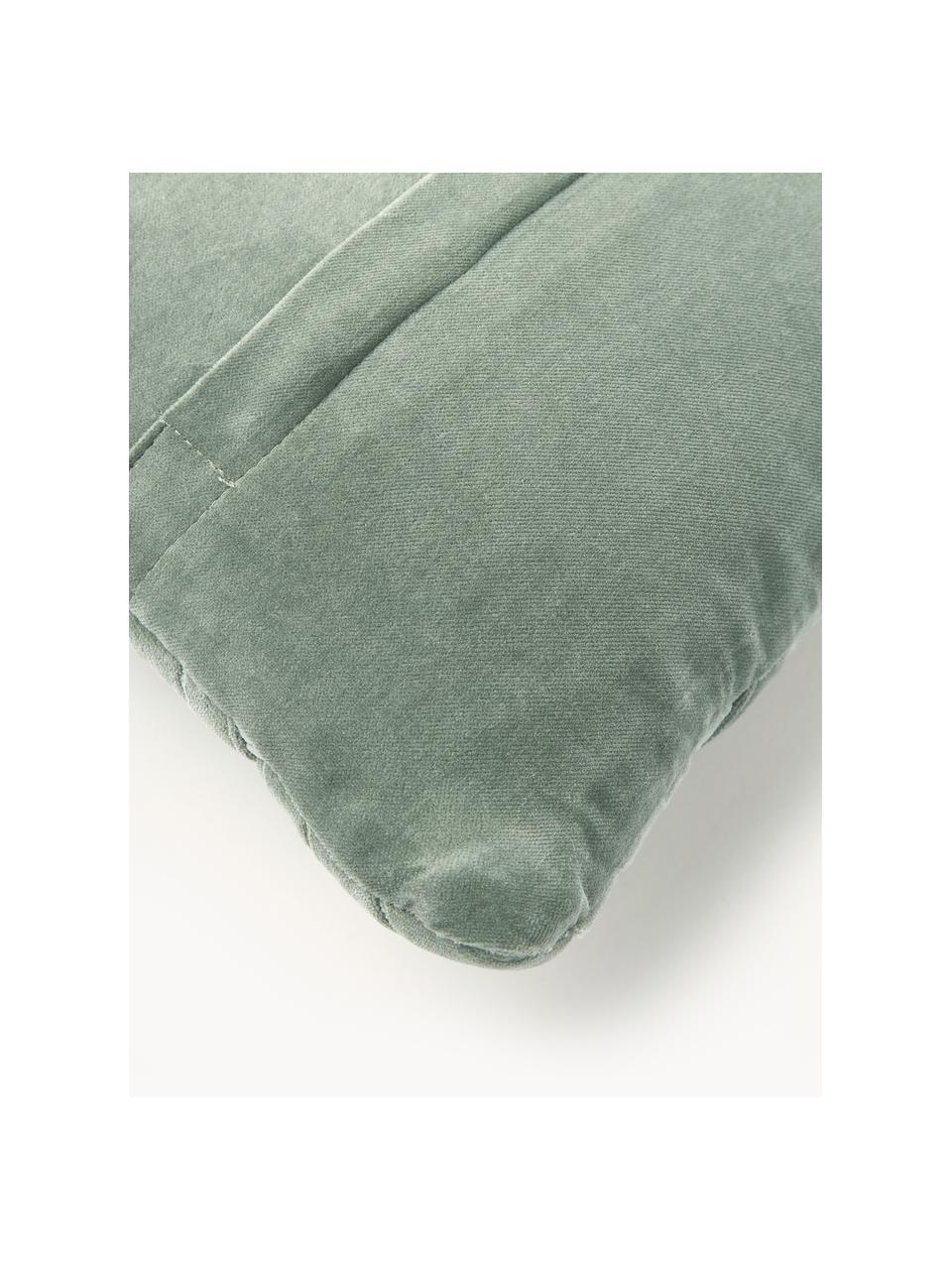 Housse de coussin en velours texturé Sina, Velours (100 % coton), Vert sauge, larg. 30 x long. 50 cm