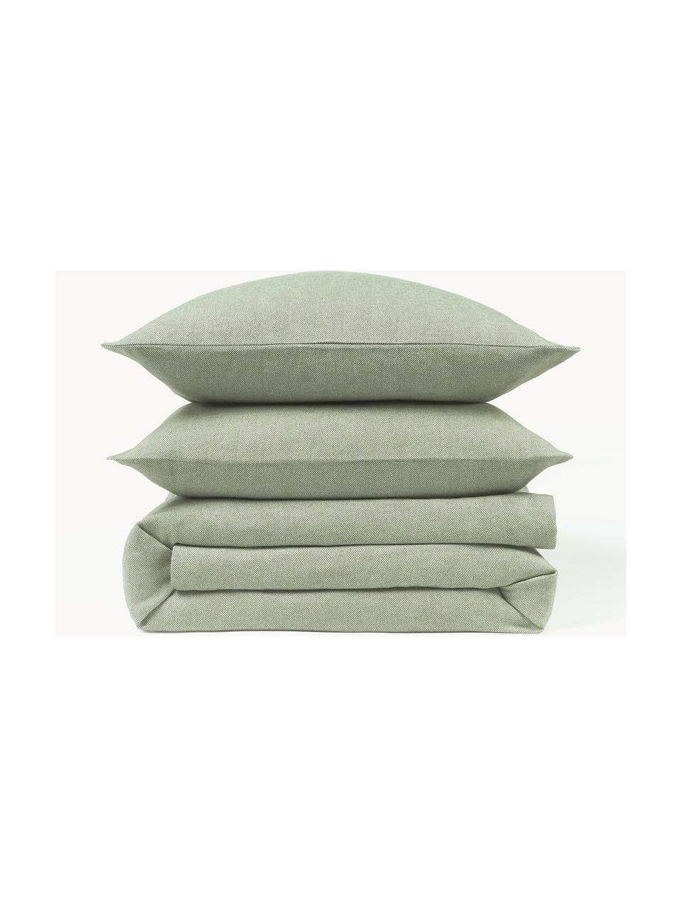 Funda nórdica de franela Wanda, Verde salvia, Cama 90 cm (155 x 220 cm)