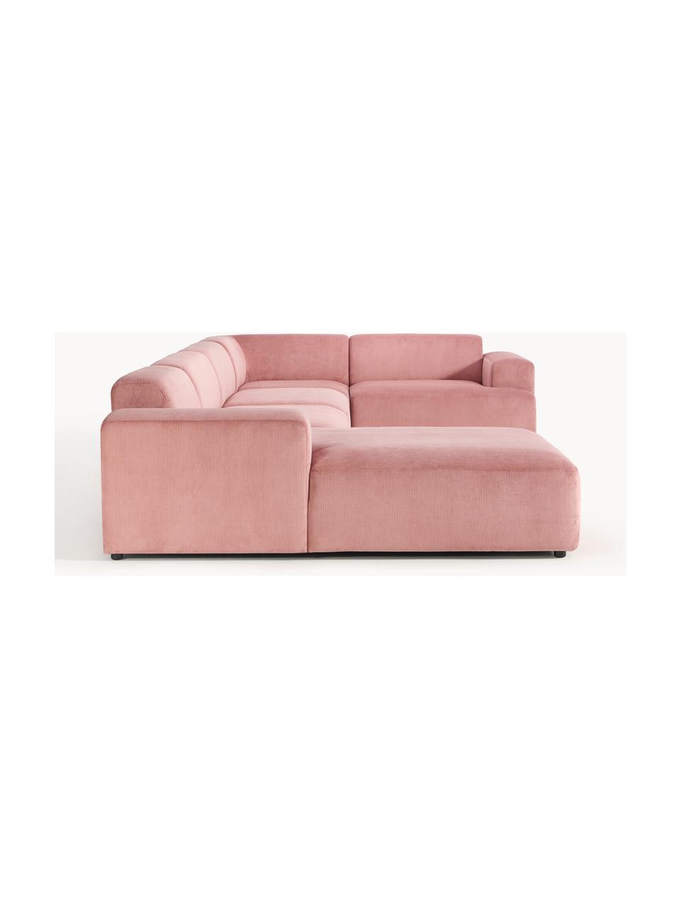 Salon lounge XL en velours côtelé Melva, Velours côtelé rose, larg. 458 x prof. 220 cm, dossier à gauche